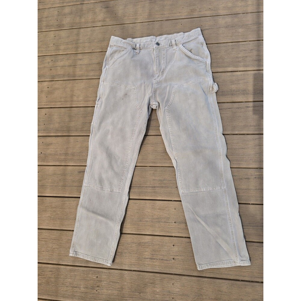 Old Navy Double Knee Denim Khaki Beige Pants Faded 90s Fit 34x30